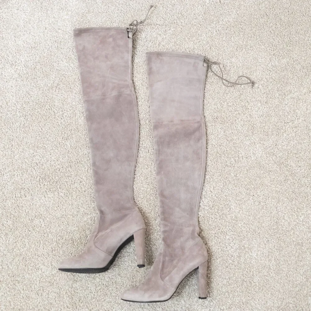 Stuart Weitzman Highland Over The Knee Boots Taupe ASO Olivia Palermo Size 9.5